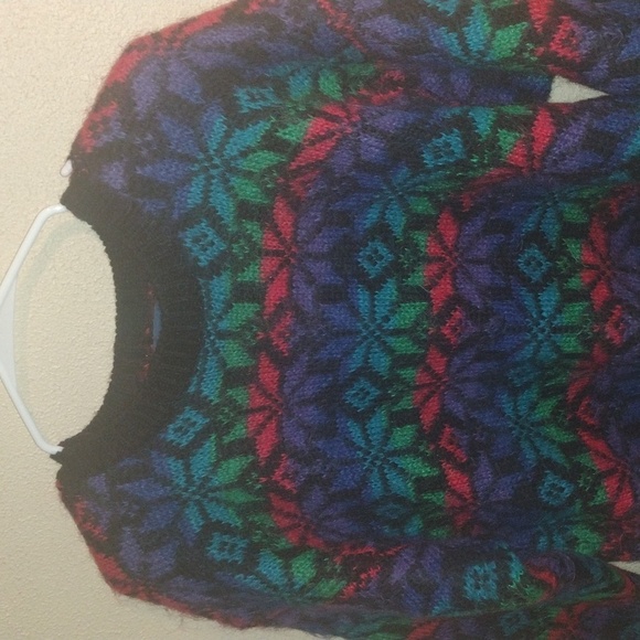 Vintage 90's Best American Wool Blend Snowflake Colorful Rainbow Sweater L - Picture 2 of 5